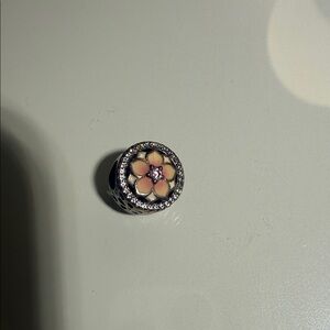 Pandora Pink Enamel Flower Charm with Crystal Halo